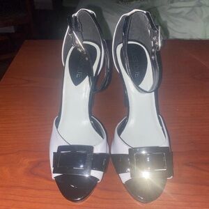 Chic Black and White Heels with Buckle